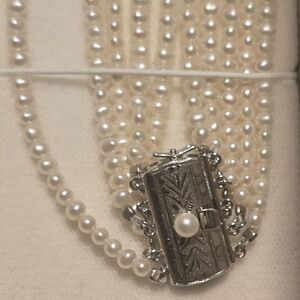 Vintage Art Deco Cultured Fresh Water Pearl Necklace 925 Silver Clasp